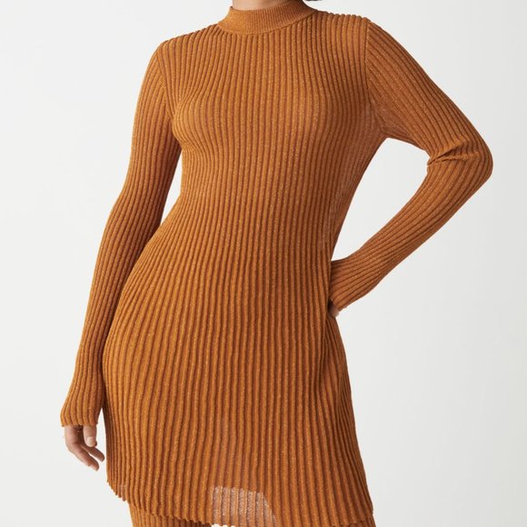 & Other Stories Dresses Other Stories Fitted Gold Glitter Knit Midi